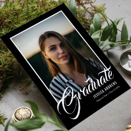 大学院モダン編集可能フォトブラック |卒業 招待状