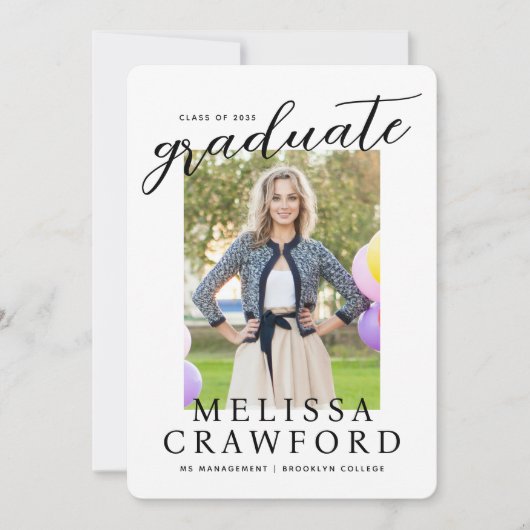 大学院モダン脚本タイポグラフィ写真卒業 案内状 (正面)