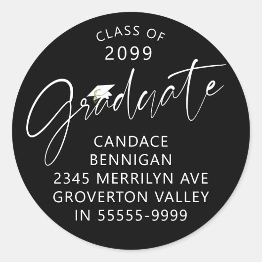 大学院モダン脚本白黒差出人住所 ラウンドシール (正面)