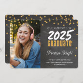 大学院モダン金ゴールドグリッター紙吹雪板 招待状 (正面/裏面)