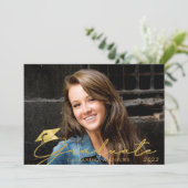 大学院モダン金ゴールドスクリプト写真パーティー 招待状 (スタンド正面)