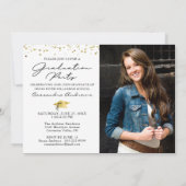 大学院モダン金ゴールドスクリプト写真パーティー 招待状 (裏面)