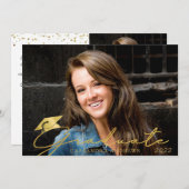 大学院モダン金ゴールドスクリプト写真パーティー 招待状 (正面/裏面)