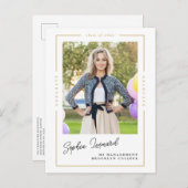 大学院モダン金ゴールド額写真卒業 案内ポストカード (正面/裏面)