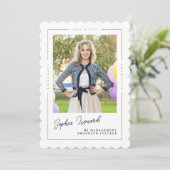 大学院モダン金ゴールド額写真卒業 案内状 (スタンド正面)