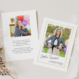 大学院モダン金ゴールド額写真卒業 案内状