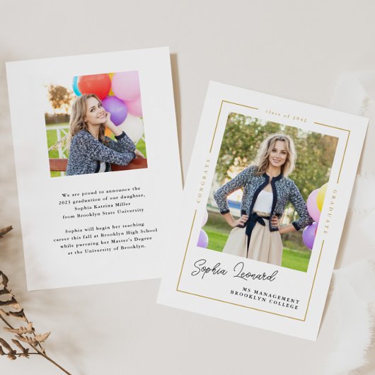 大学院モダン金ゴールド額写真卒業 案内状