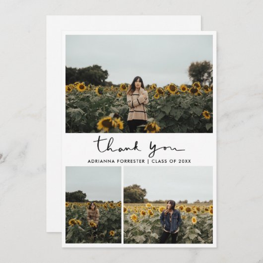 大学院写真ありがとう手書きの脚本  サンキューカード (正面/裏面)