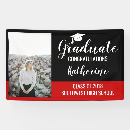 大学院写真おめでとう黒赤 横断幕 (横)