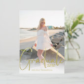 大学院写真テンプレート金ゴールドタイポグラフィスクリプト 招待状 (スタンド正面)