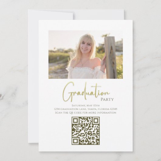 大学院写真テンプレート金ゴールドタイポグラフィスクリプト 招待状 (裏面)