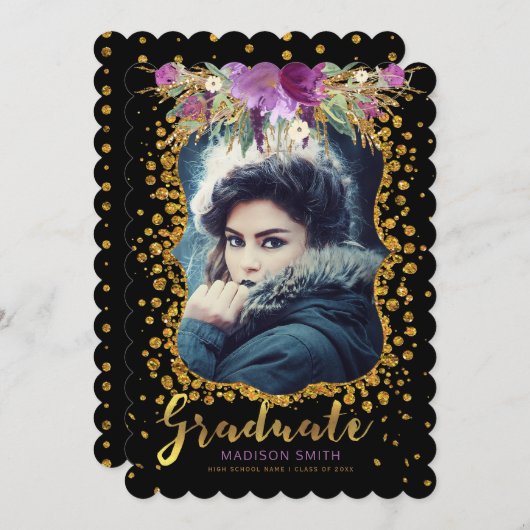 大学院写真フローラフェイク金ゴールドグリッター紙吹雪 案内状 (正面/裏面)