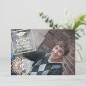 大学院写真モダン金ゴールドクール卒業切手QRコード 招待状 (スタンド正面)