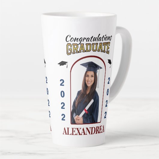 大学院写真卒業おめでとうカスタム カフェラテマグ (右アングル)