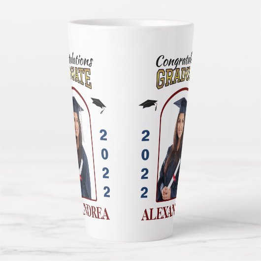 大学院写真卒業おめでとうカスタム カフェラテマグ (正面)