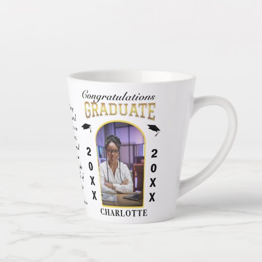 大学院写真卒業おめでとうカスタム カフェラテマグ (右)