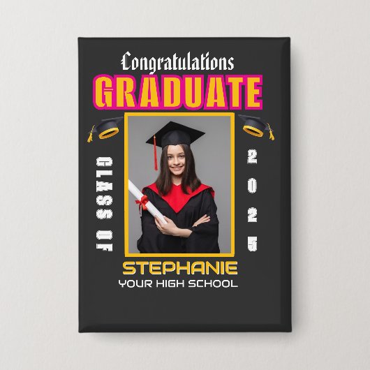 大学院写真卒業おめでとうカスタム 缶バッジ (正面)