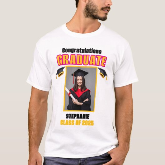 大学院写真卒業おめでとうカスタム Tシャツ (正面)
