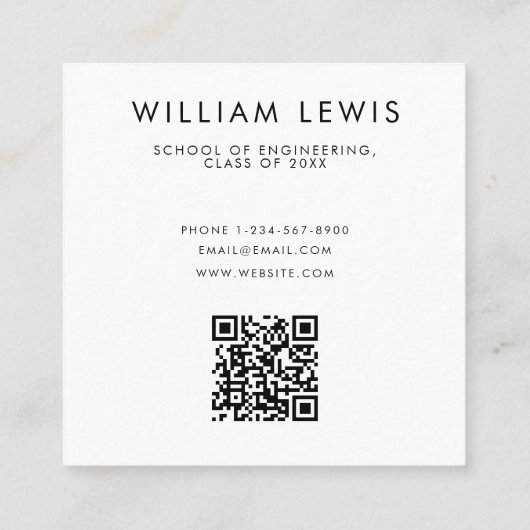 大学院写真学生モダンミニマルQRコード スクエア名刺 (裏面)
