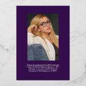 大学院写真幾何学紫色の卒業式パーティー 箔招待状 (裏面)