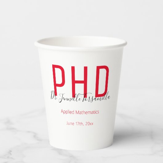 大学院卒業式赤色PhDパーティー紙杯 紙コップ (正面)