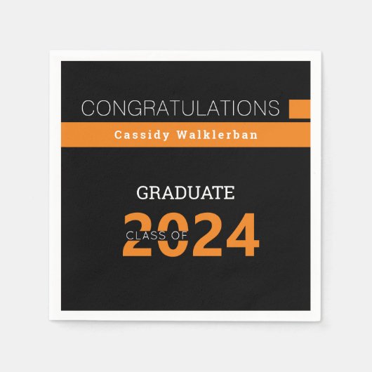大学院名ブラックオレンジ卒業 スタンダードカクテルナプキン (正面)