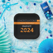 大学院名ブラックオレンジ卒業 ペーパープレート (パーティー)