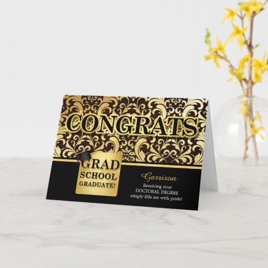 大学院名前をカスタムする金フェイク箔 カード (黄色い花)