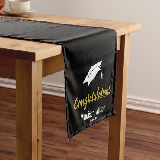 大学院名白黒金ゴールドおめでとう ショートテーブルランナー (インサイチュ)