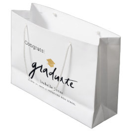 大学院手書きスクリプト卒業キャップホワイト ラージペーパーバッグ