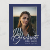 大学院招待状モダン編集可能フォトブルー インビテーションポストカード (正面)