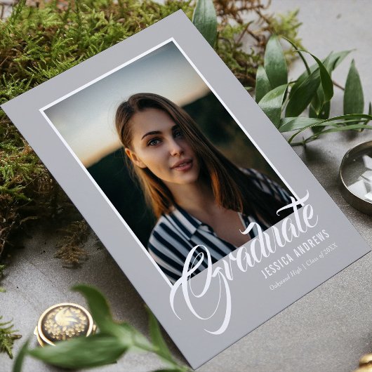 大学院招待状モダン編集可能フォトブルー インビテーションポストカード