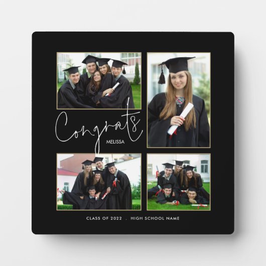 大学院数々の写真おめでとう名Black フォトプラーク (正面)