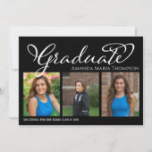 大学院数々の写真黒エレガント書道 招待状 (正面)