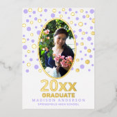 大学院水玉模様オーバルフォトパープル金ゴールド 箔招待状 (正面)