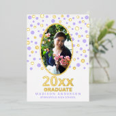 大学院水玉模様オーバルフォトパープル金ゴールド 箔招待状 (立ち正面)