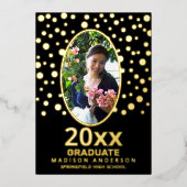 大学院水玉模様楕円形フォトブラックと金ゴールド 箔招待状 (正面)