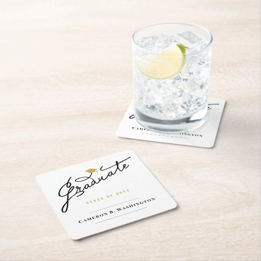 大学院生の卒業生キャップシンプル卒業式パーティー スクエアペーパーコースター (インサイチュ)