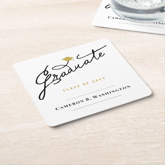 大学院生の卒業生キャップシンプル卒業式パーティー スクエアペーパーコースター (アングル)