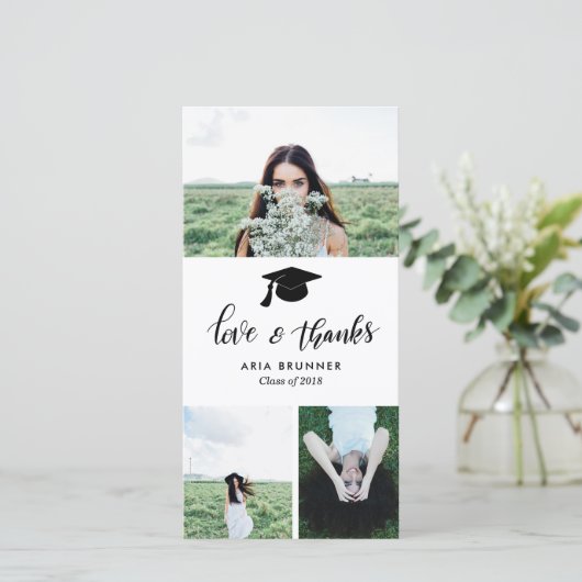 大学院生の愛感謝していと3枚の写真モダン 案内状 (スタンド正面)