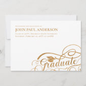 大学院生スクリプト卒業グラッドキャップホワイト金ゴールド 案内状 (正面)