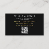 大学院生ブラック&金ゴールドスクリプトQRコード 名刺 (裏面)