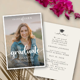 大学院生ベージュ白写真卒業 案内状