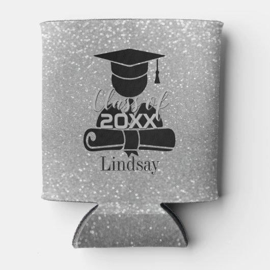 大学院生 – クラス20XX – シルバーグリッター 缶クーラー (正面)