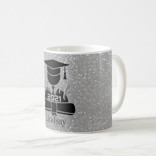 大学院生- 20XXのクラス-銀製のグリッター コーヒーマグカップ (正面右)