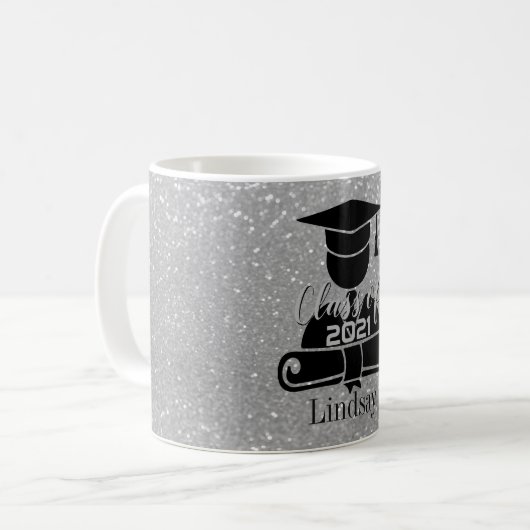 大学院生- 20XXのクラス-銀製のグリッター コーヒーマグカップ (正面左)