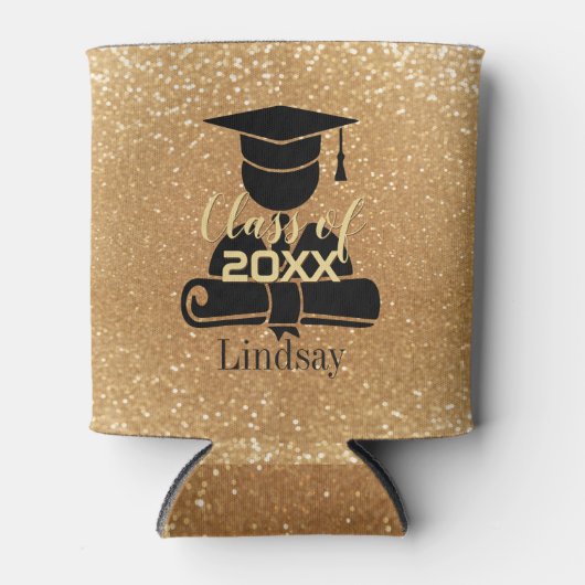 大学院生 – 20XXクラス – 金ゴールドグリッター 缶クーラー (正面)