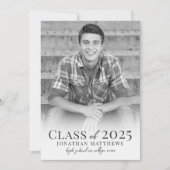 大学院白黒男性写真卒業 案内状 (正面)