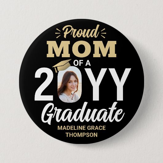 大学院誇りを持った写真マエレガントマブラックと金ゴールド 缶バッジ (正面)