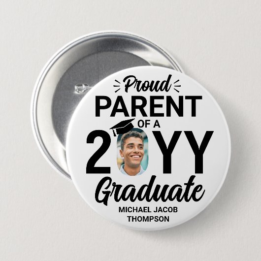 大学院誇りを持った写真モダン親白黒 缶バッジ (正面&裏面)